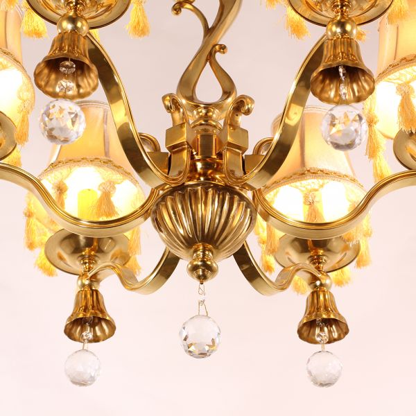 25X24 Inch 6 Light Elegant Antique Brass and Crystal Chandelier Light for Bedroom