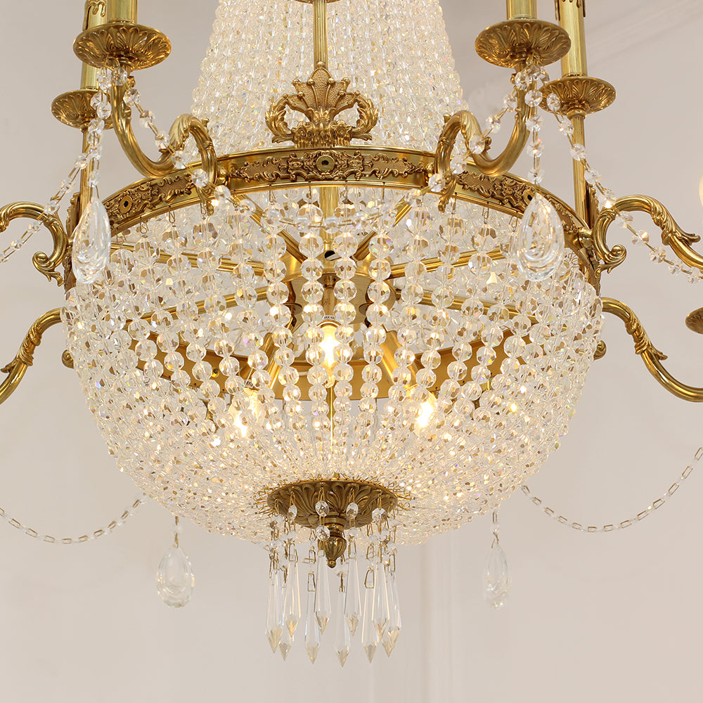 37X39 Inch 15 Lights French Empire Brass and Crystal Chandelier