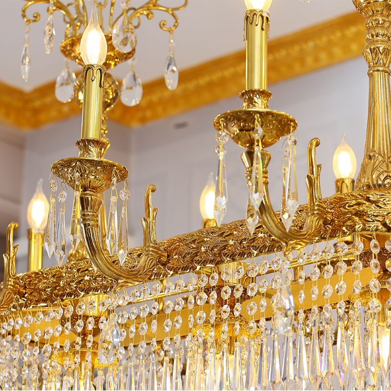 59 Inch Linear Chandelier French Empire Style Brass and Crystal Dining Chandelier