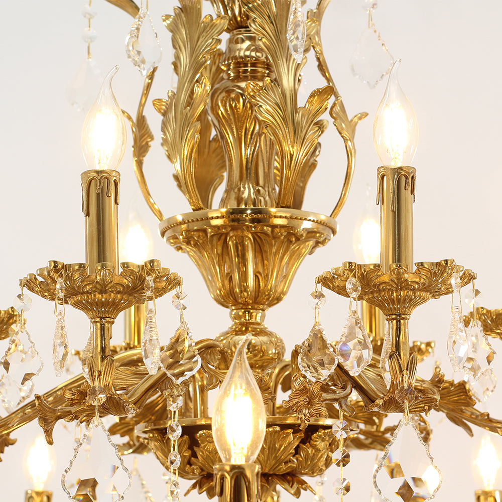 51X68 Inch 30 Lights Tiered Brass and Crystal Chandelier for Foyer