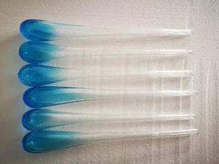 63 Inch Long Staircase Chandelier Modern Blue Teardrop Glass Chandelier for High Ceilings