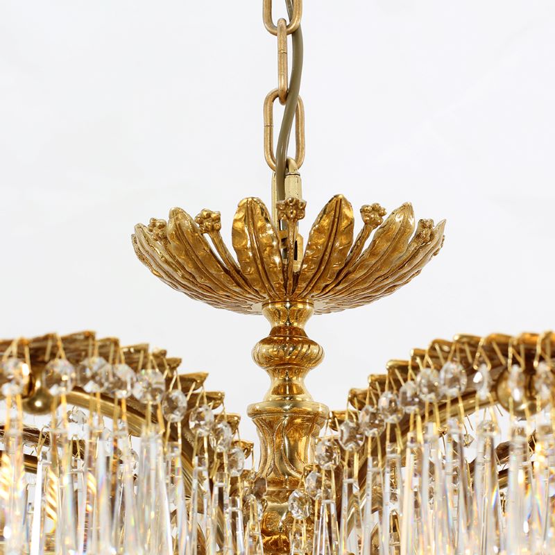 33 Inch Wide 1 Layer Small Brass Palm Tree Gold Crystal Chandelier for Dining Room