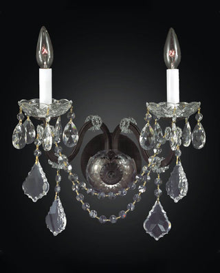 2 Lights Crystal Wall Lamp Bronze Wrought Iron Sconce