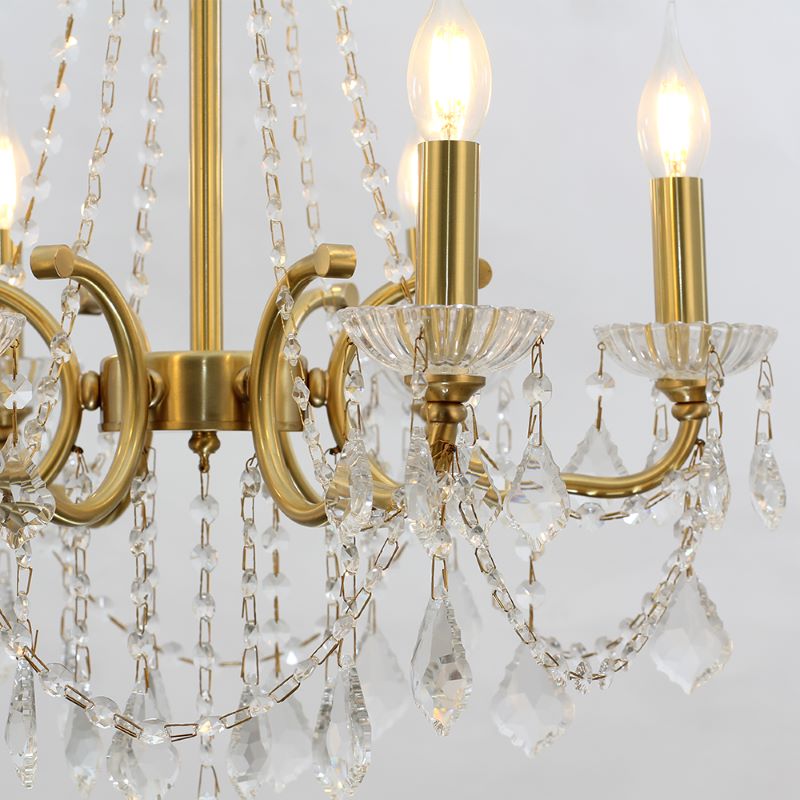 6 Lights Candle Style Brass Chandelier Gold Bedroom Crystal Chandelier