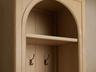 Hattie Oak Wood Entryway Tall Storage Cabinet with Hooks