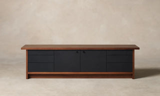 86" Leather Console, White Oak or Walnut Media Cabinet