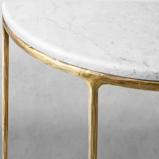 Hand-Forged Metal Semi-Circle Marble Console Table