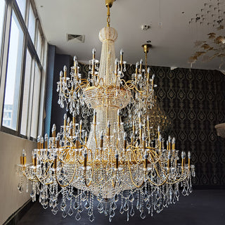 7ft Wide Large Gold Crystal Chandelier for Foyer  83"W 98"H