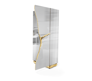Luxury Walnut Display Cabinet with Sculptural Brass Accents & Hidden Storage
