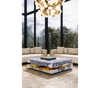 Luxury Carrara Marble Coffee Table with Sculptural Brass Frame & Organic Design