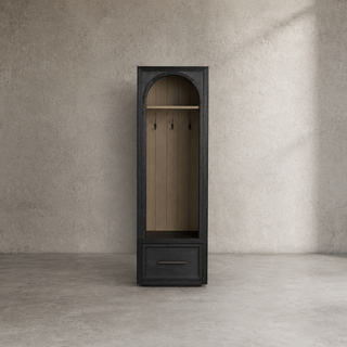 Hattie Oak Wood Entryway Tall Storage Cabinet with Hooks