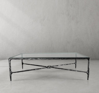 Hand-Forged Metal Rectangle Glass Coffee Table