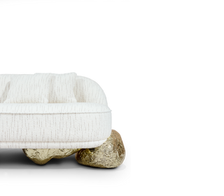 Luxury Sculptural Sofa with Polished Hammered Brass Base & Organic Curved Design