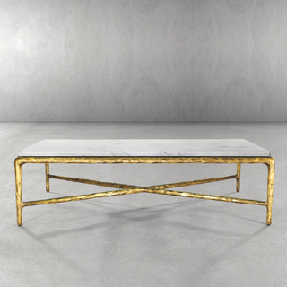Hand-Forged Metal Rectangle Marble Coffee Table
