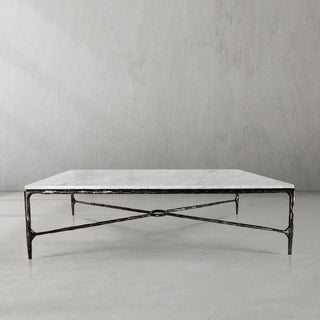 Hand-Forged Metal Rectangle Marble Coffee Table