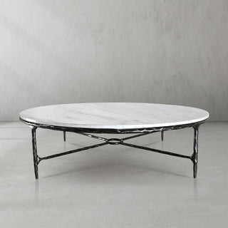 Hand-Forged Metal Marble Round Coffee Table 36" 55"
