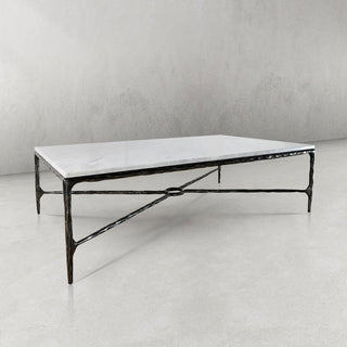 Hand-Forged Metal Rectangle Marble Coffee Table
