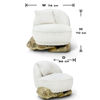 Luxury Sculptural Armchair with Polished Hammered Brass Base & Organic Curved Design