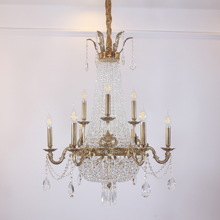 28X35 Inch 12 Lights French Empire Brass and Crystal Chandelier