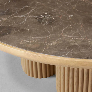 Astor Round Marble Top Coffee Table (Reeded Oak Base)