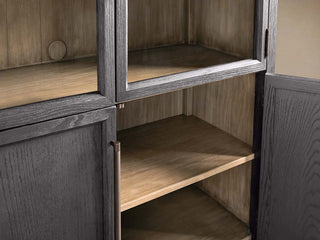 Hattie Oak Wood Glass Tall Display Cabinet: Living Room Storage & Decor Cabinet