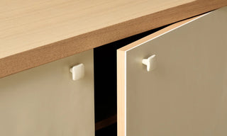 86" Leather Console, White Oak or Walnut Media Cabinet