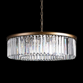 French Art Deco K9 Crystal Round Chandelier