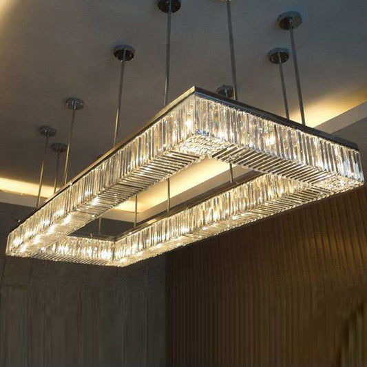 79 Inch Large Rectangle Chandelier Semi-flush Mounted Modern Suspended Crystal Lighting for Event Hall