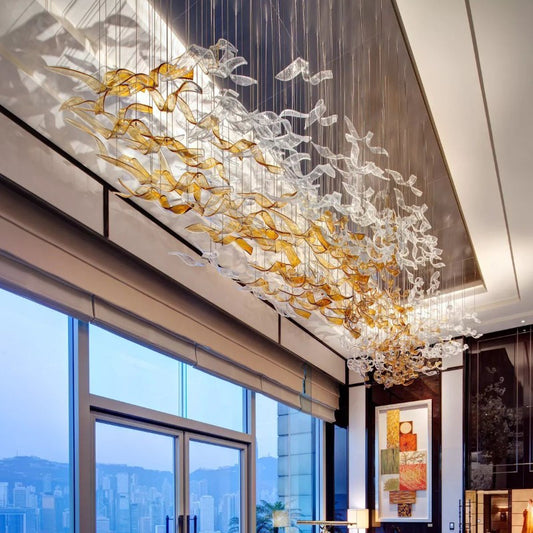 Custom Modern Glass Leaf Chandelier Lighting Rectangle Chandelier for Dining Room