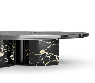 Luxury Calacatta Marble Coffee Table with Black Sculptural Base & Modern Design