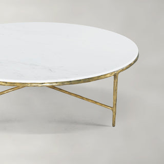 Hand-Forged Metal Marble Round Coffee Table 36" 55"