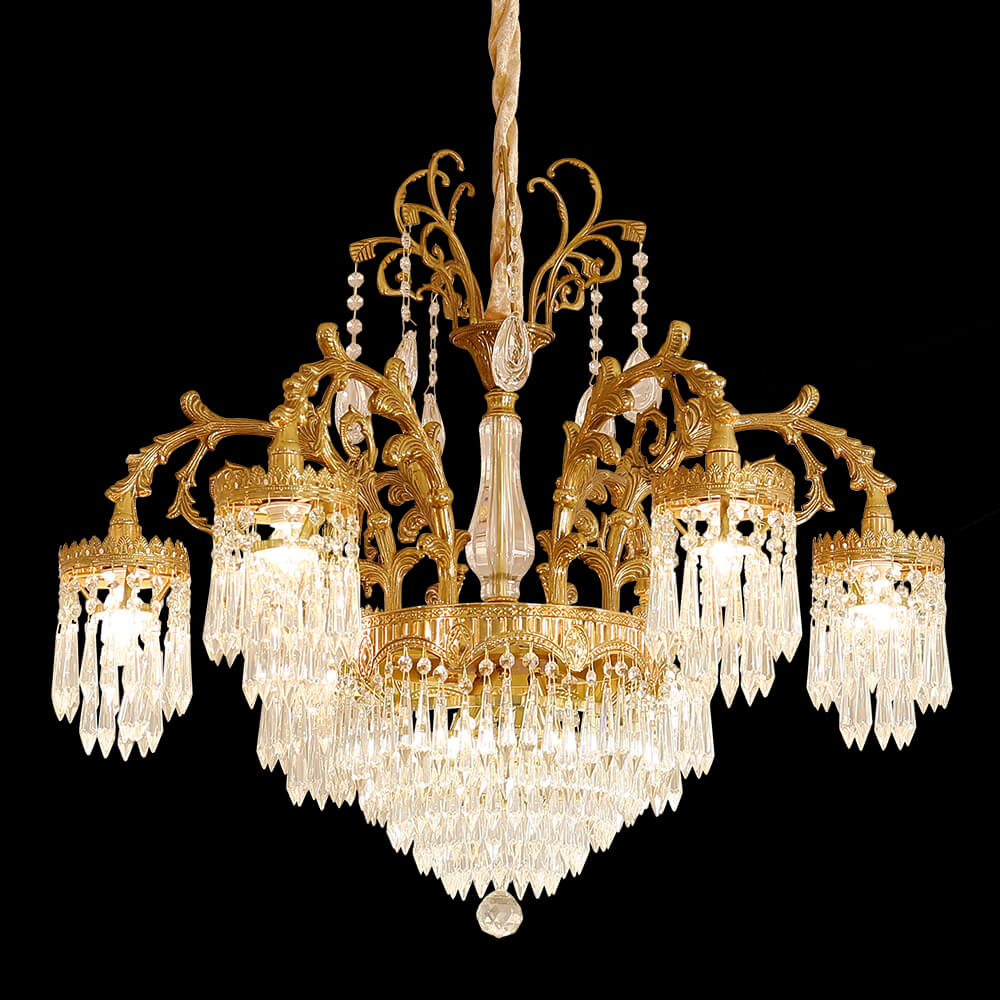 29.5 Inch Wide French Empire Style Brass Crystal Chandelier Gold Living Room Chandelier