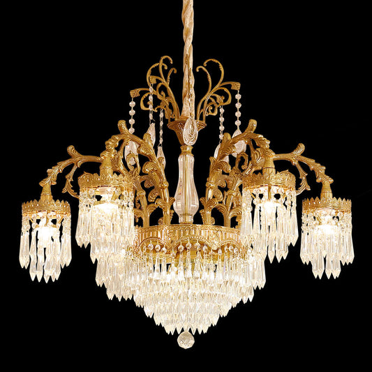 29.5 Inch Wide French Empire Style Brass Crystal Chandelier Gold Living Room Chandelier