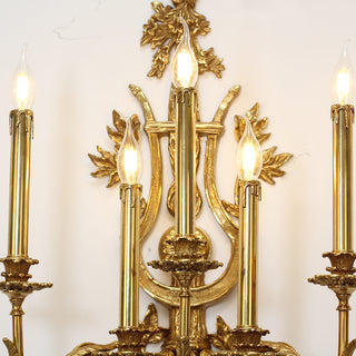 20X35 Inch French Retro Brass Wall Sconce 5 Lights European Style Copper Wall Lamp