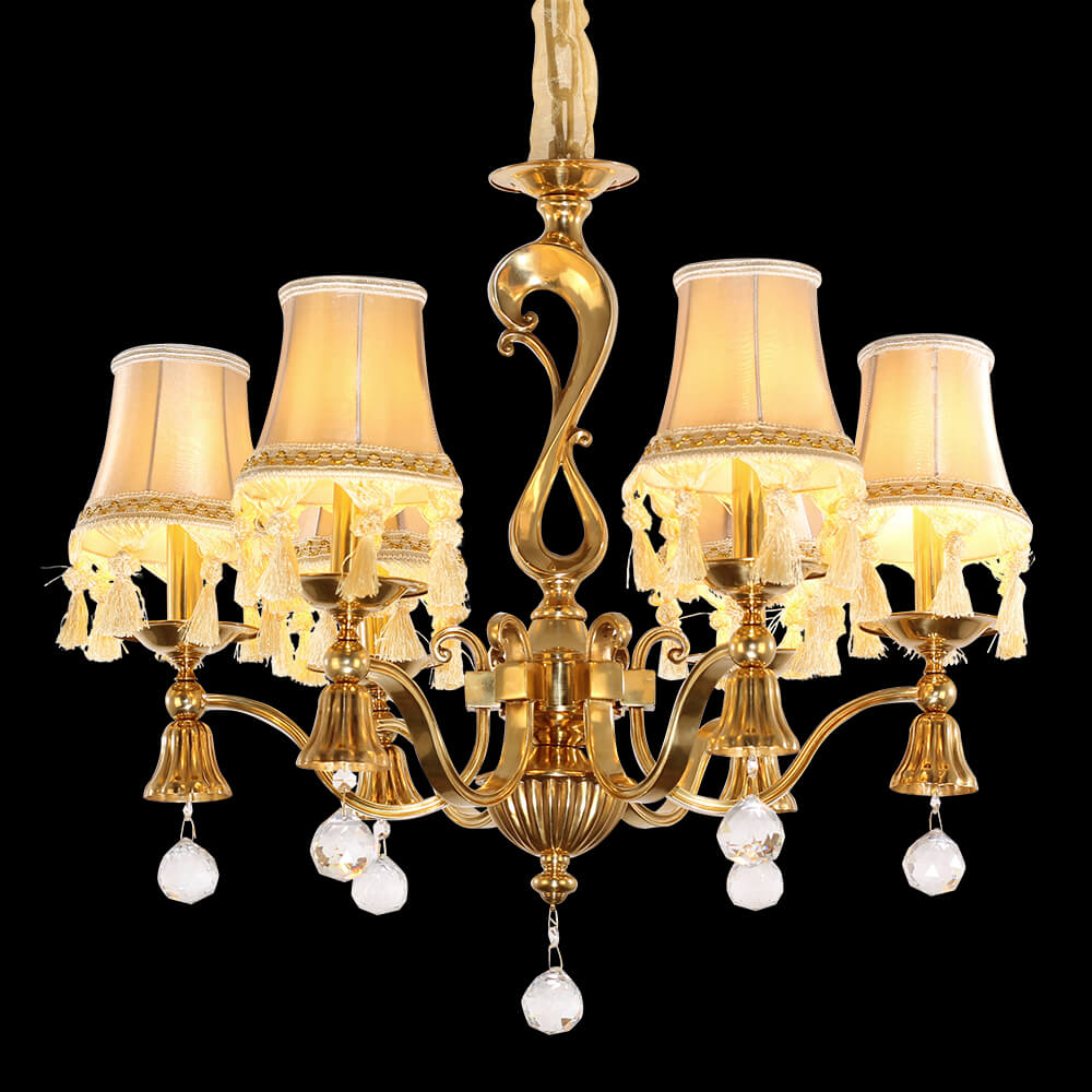 25X24 Inch 6 Light Elegant Antique Brass and Crystal Chandelier Light for Bedroom