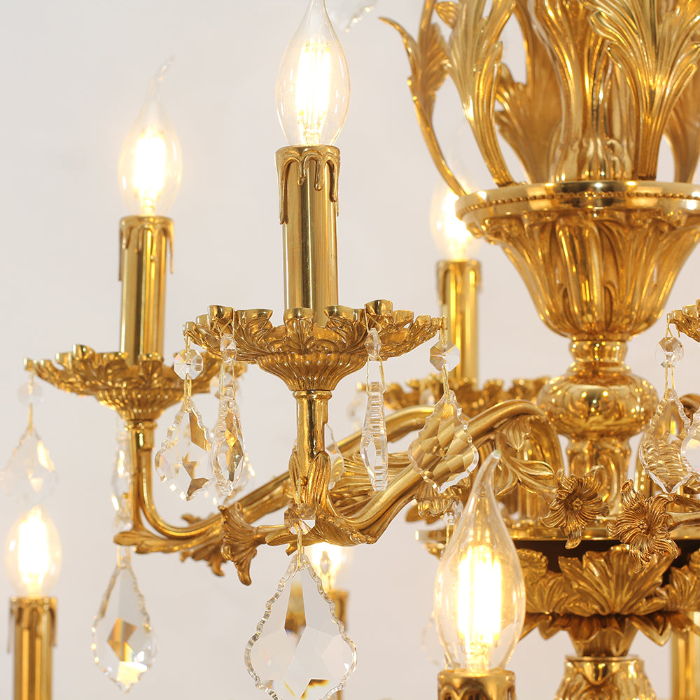 51X68 Inch 30 Lights Tiered Brass and Crystal Chandelier for Foyer