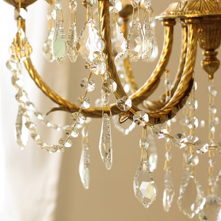 25X26 Inch 6 Lights Candle Style Traditional Chandelier Small Antique Brass and Crystal Chandelier