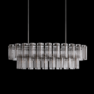Modern Tiered Reeded Glass Oval Chandelier
