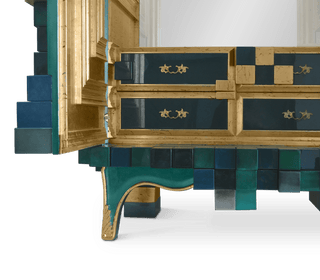 Luxury Display Cabinet with Geometric Pixel Design, Glass Shelves & Storage