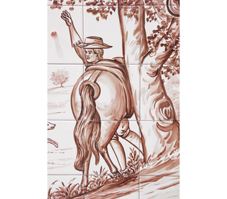 Luxury Display Cabinet with Hand-Painted Tile Artwork, Glass Shelves & Storage