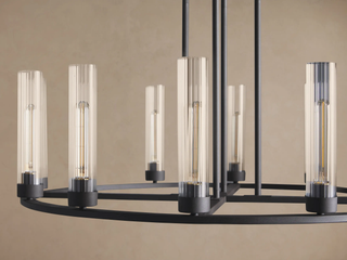 Andreas Round Brass Chandelier - Fluted Glass Modern Pendant Light for Dining Room