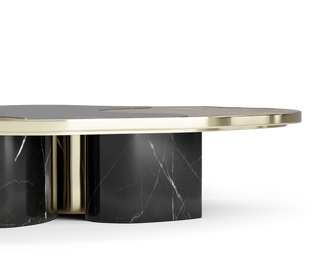 Luxury Calacatta Marble Coffee Table with Black Sculptural Base & Modern Design