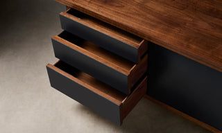 86" Leather Console, White Oak or Walnut Media Cabinet