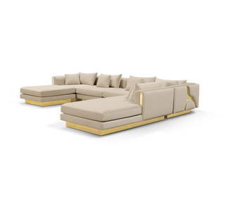 Luxury Modular Sofa with Karst-Inspired Sculptural Design & Polished Brass Frame
