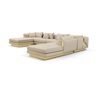 Luxury Modular Sofa with Karst-Inspired Sculptural Design & Polished Brass Frame