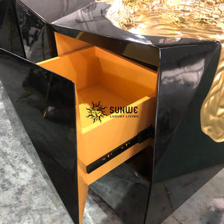 Luxury Diamond-Inspired Sideboard Buffet Cabinet with Black Gold Finish