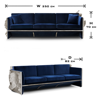 Luxury Versailles Inspired Sofa with Sculpted Resin Wood Frame, Velvet Pillows & Acrylic Legs