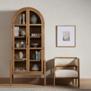 Wright Mediterranean Glass Door Wood Tall Display Cabinet for Living & Dining Room