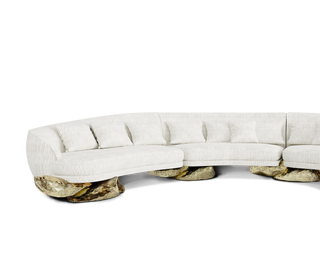Luxury Sculptural Curved Sofa with Polished Hammered Brass Base & Organic Design