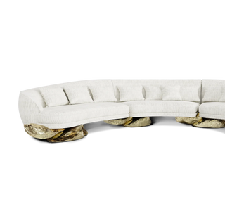 Luxury Sculptural Curved Sofa with Polished Hammered Brass Base & Organic Design